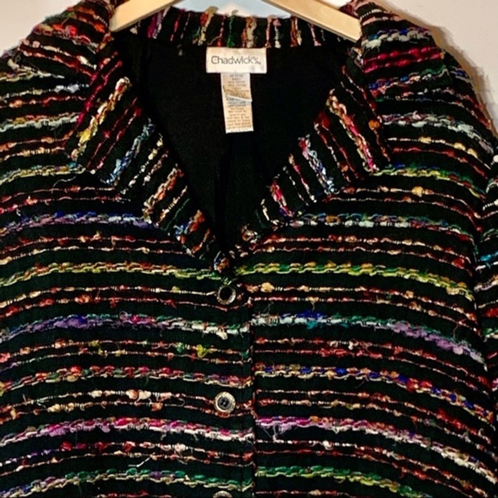 EUC Chadwicks Woven Cotton Blend Black and Multicolor Button Up Blazer Jacket - Picture 3 of 5